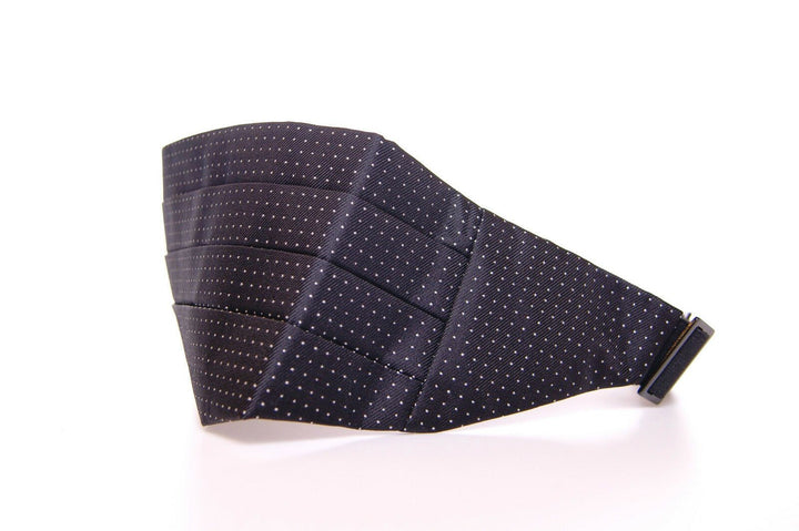 Elegant black silk cummerbund with polka dots