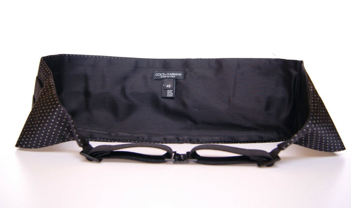 Elegant black silk cummerbund with polka dots