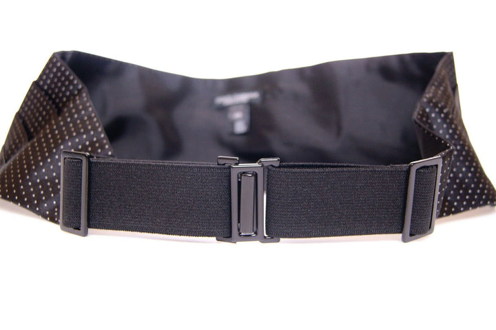 Elegant black silk cummerbund with polka dots