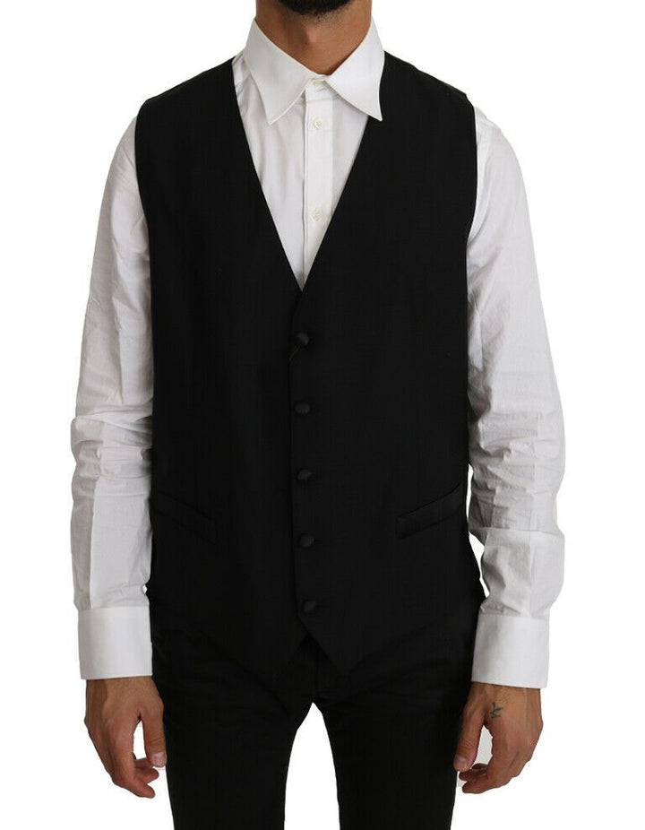 Elegant black formal wool blend waistcoat