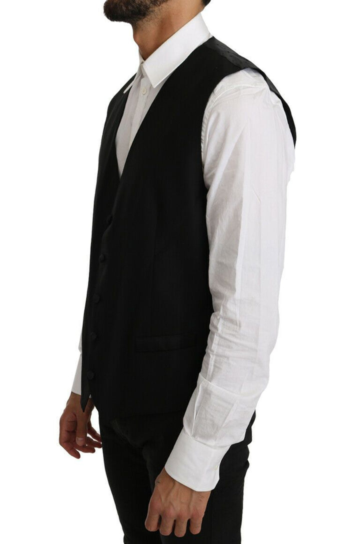 Elegant black formal wool blend waistcoat