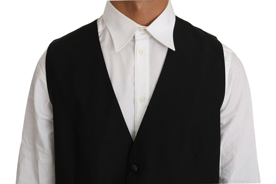 Elegant black formal wool blend waistcoat