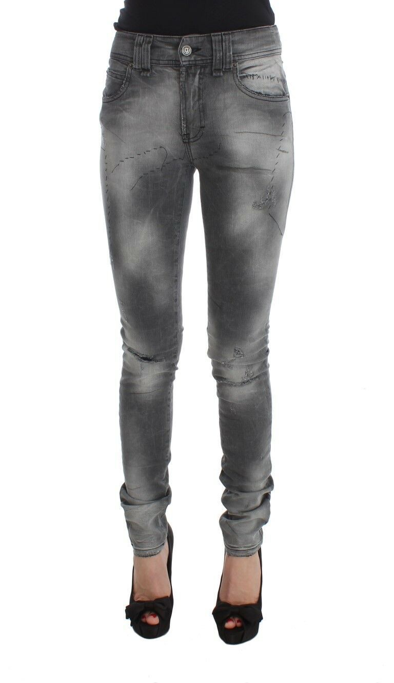 Graue Baumwollmischung Slim Fit Denim Jeans Hose