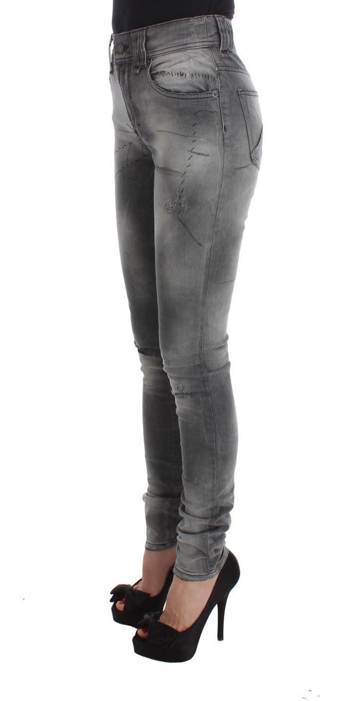 Graue Baumwollmischung Slim Fit Denim Jeans Hose