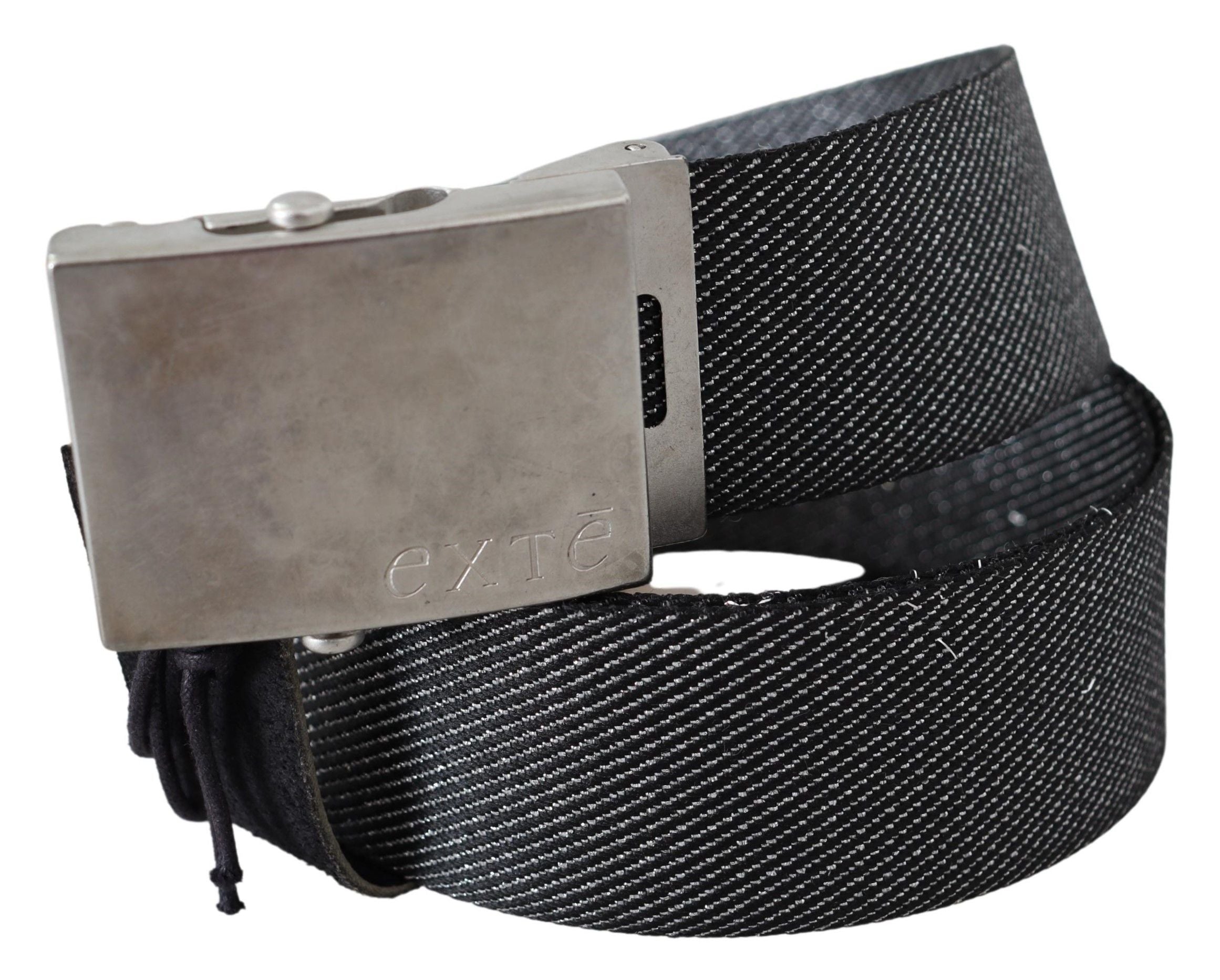 Elegant black canvas belt with silver buckle