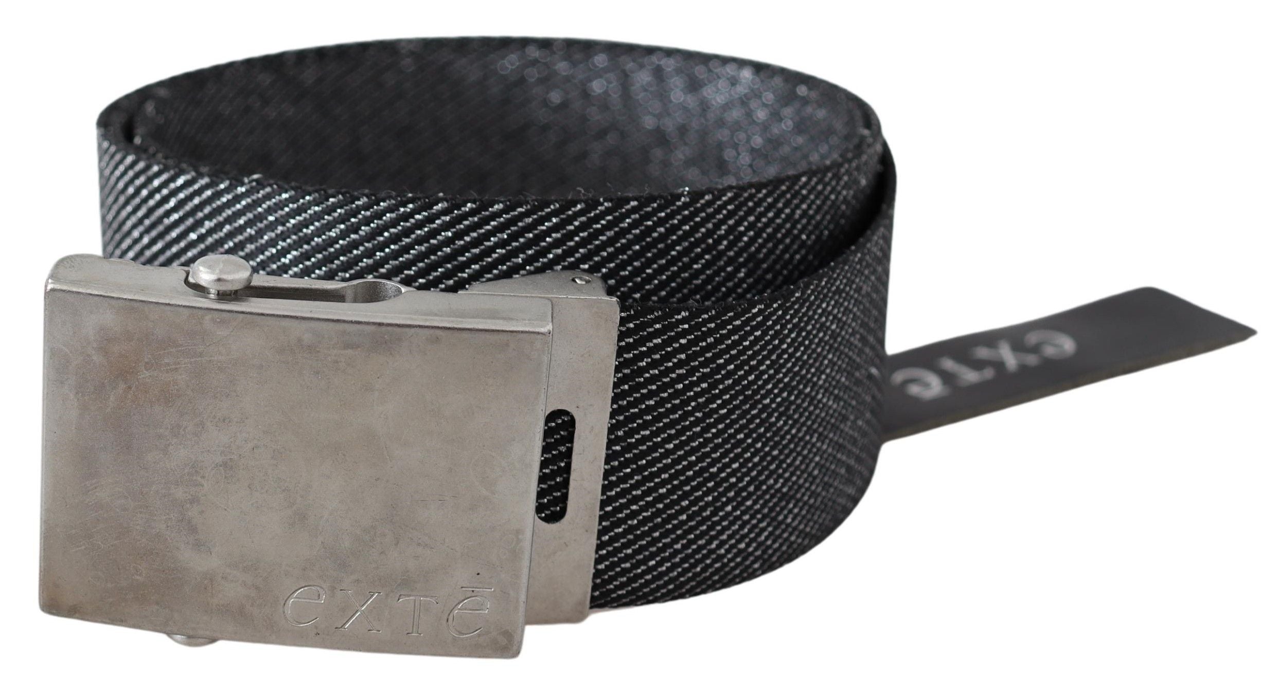Elegant black canvas belt with silver buckle
