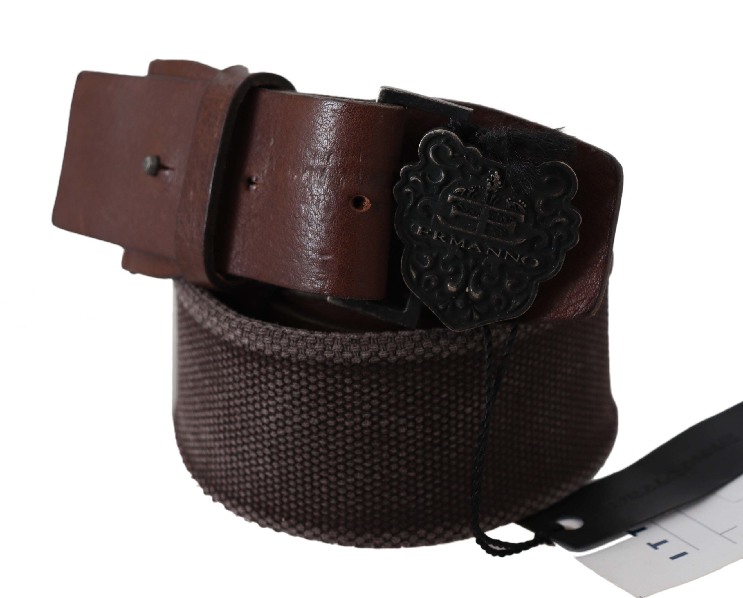 Classic dark brown leather belt with logo buckle