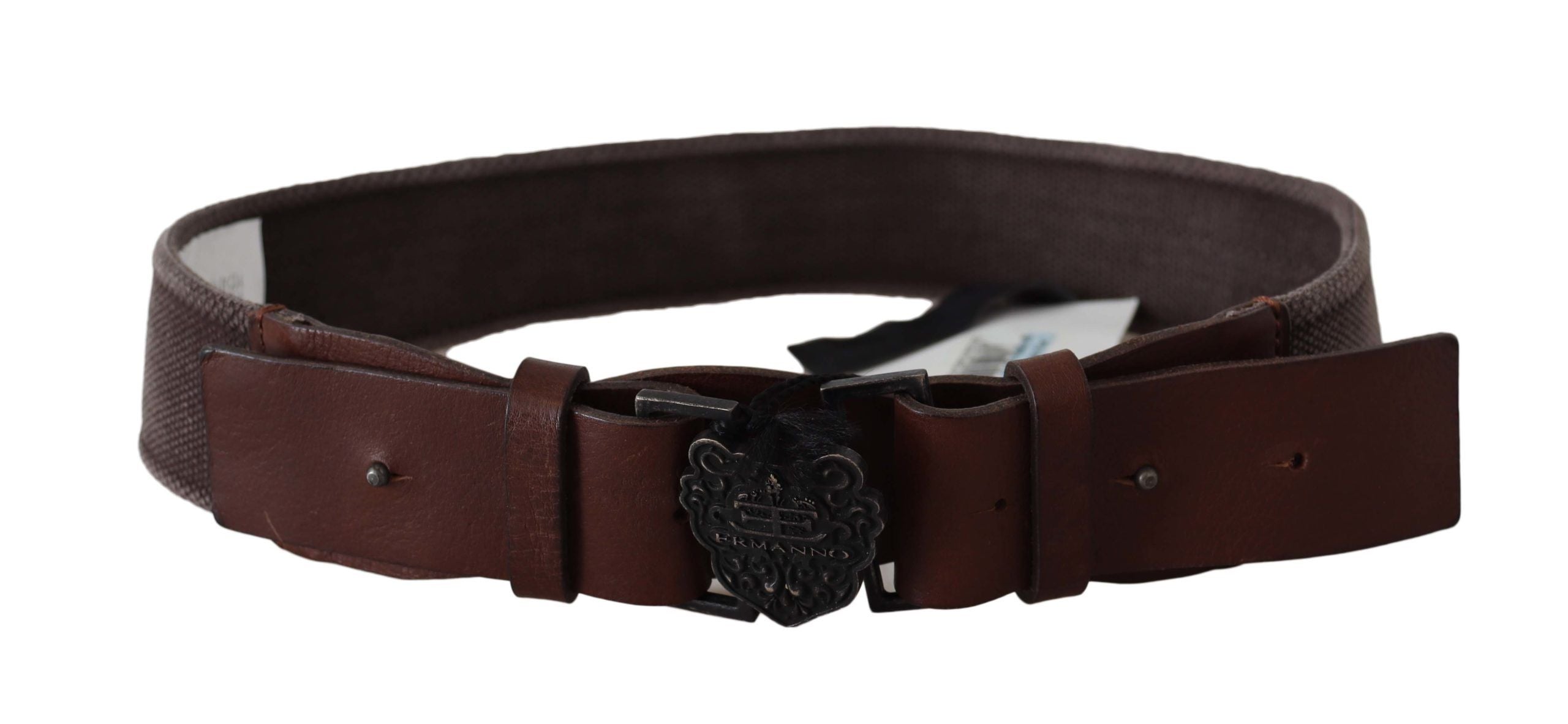 Classic dark brown leather belt with logo buckle