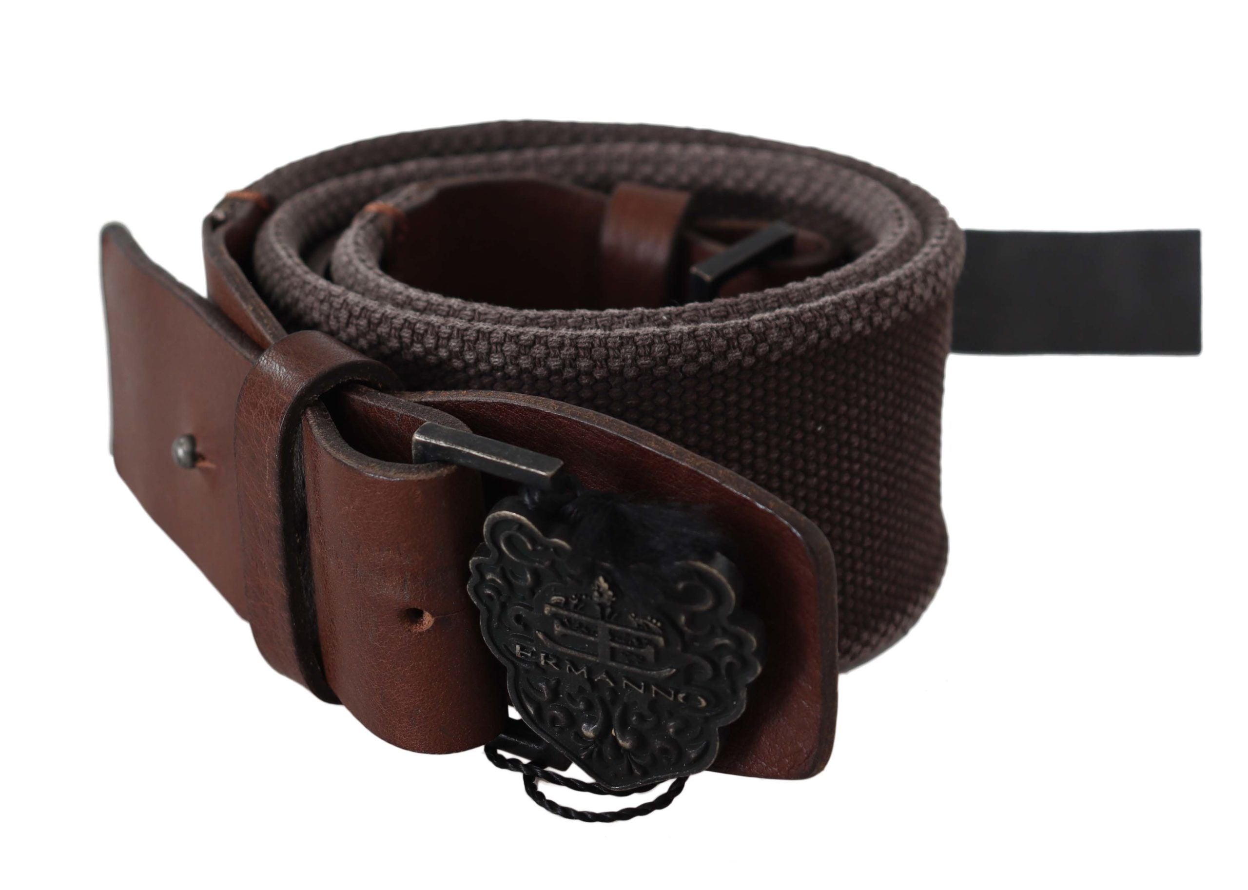 Classic dark brown leather belt with logo buckle