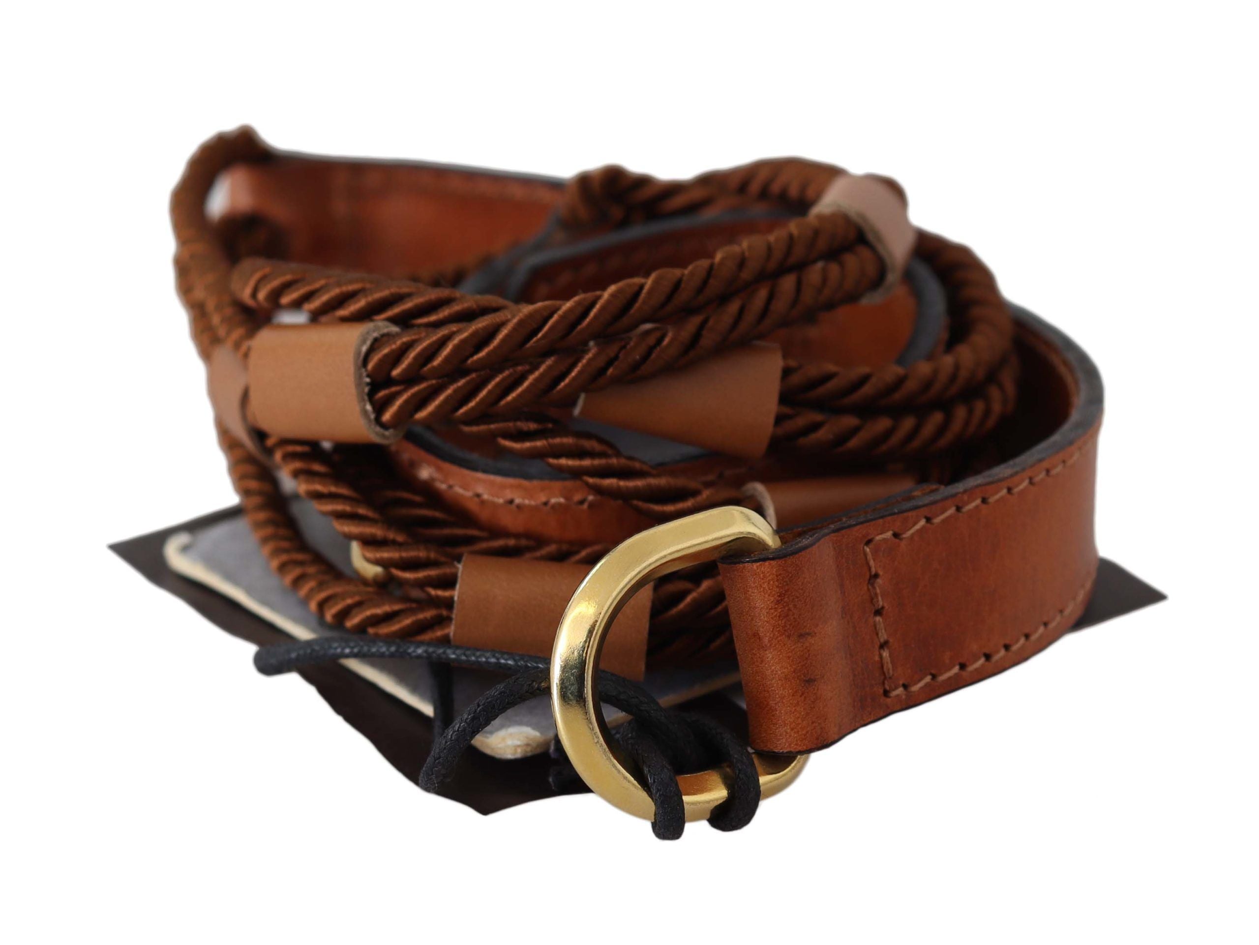 Elegant braided leather belt in dark brown