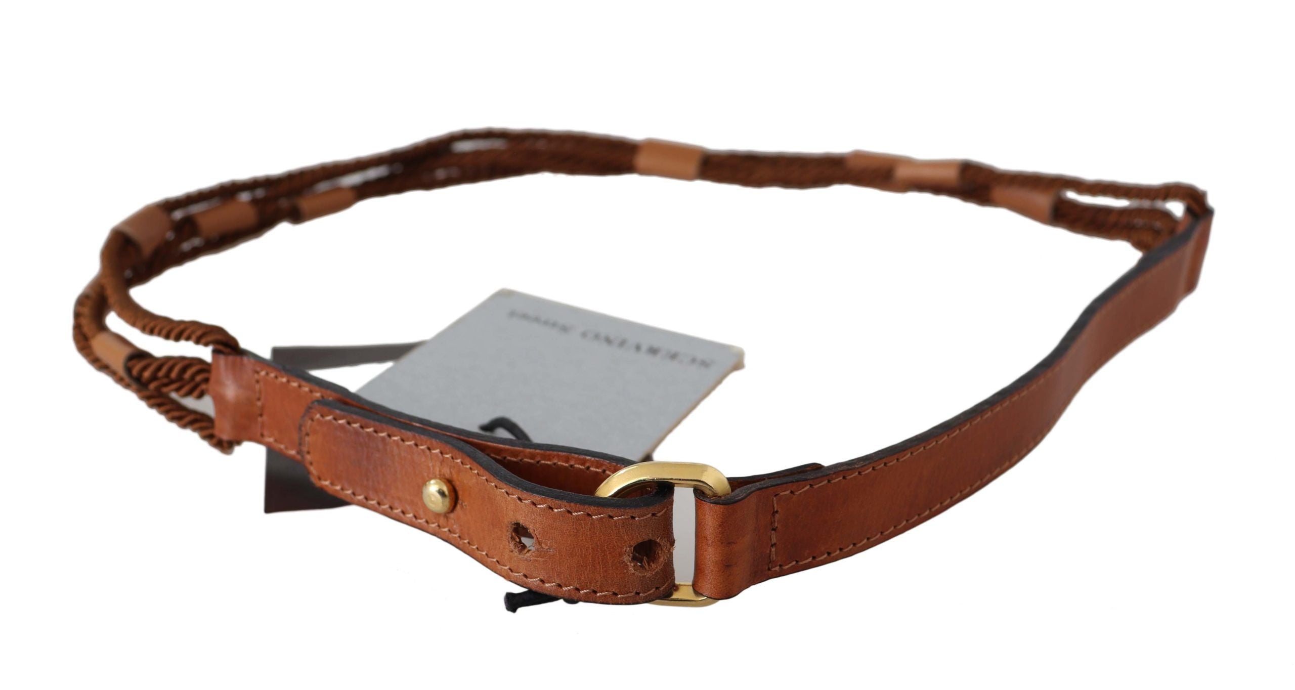 Elegant braided leather belt in dark brown