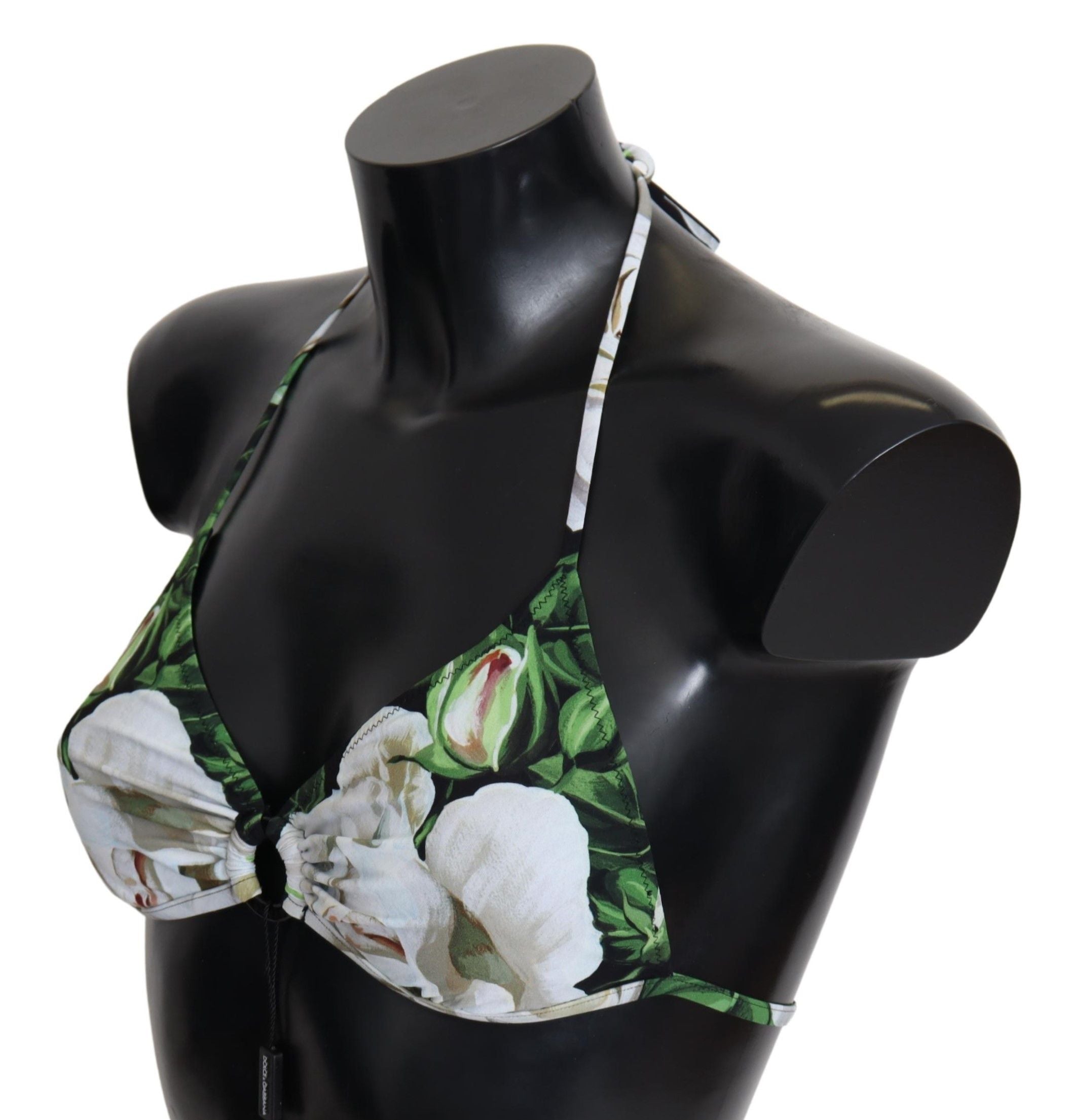 Floral print bikini top with logo closure