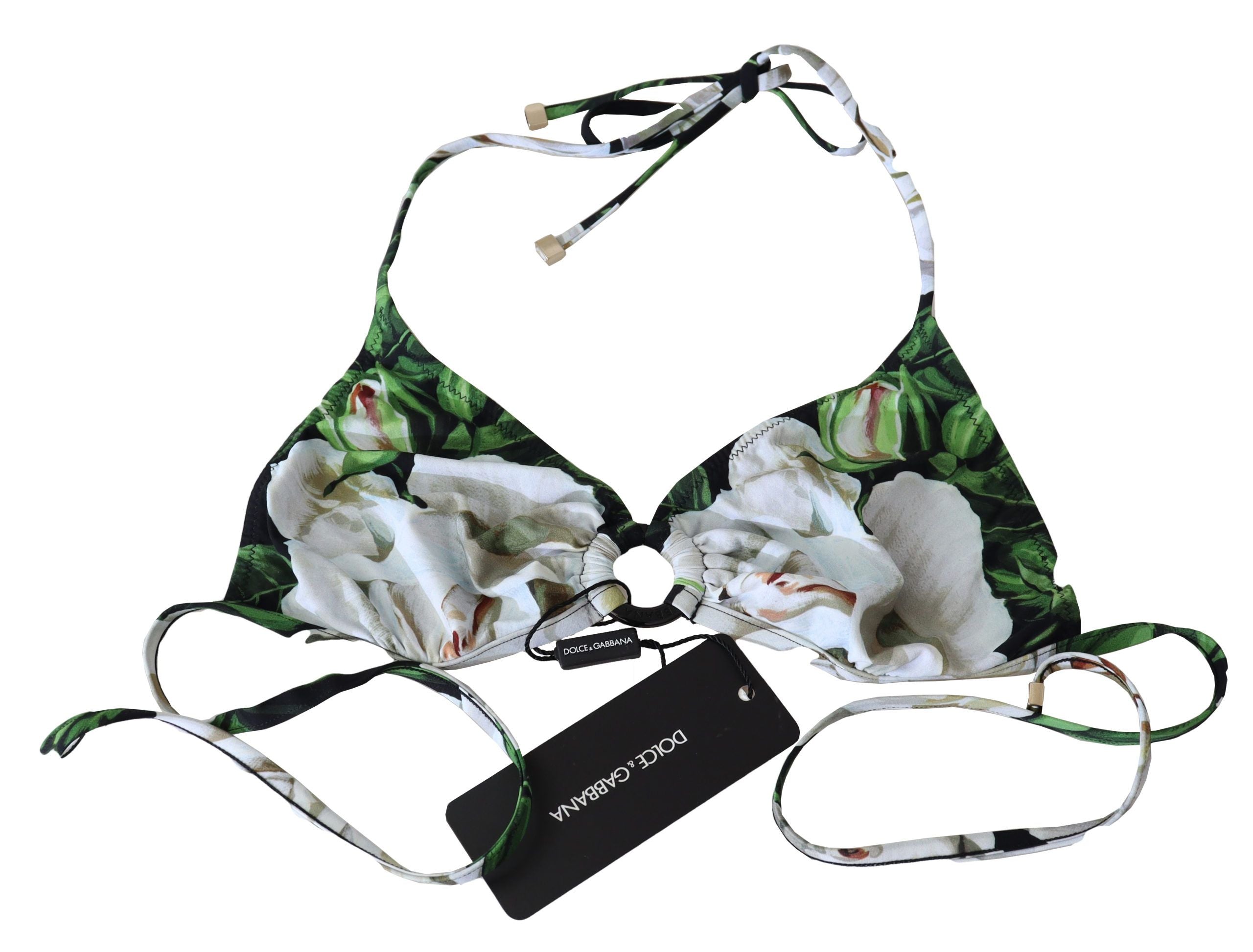 Floral print bikini top with logo closure