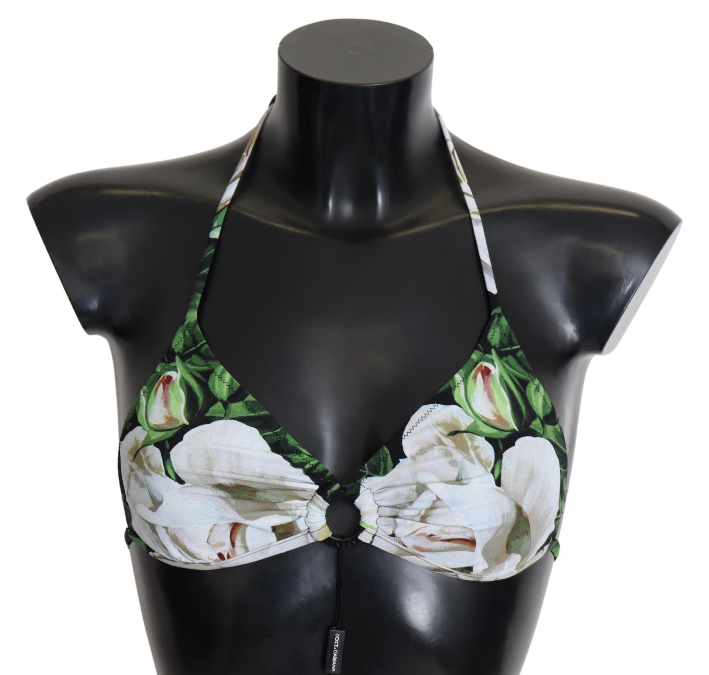 Floral print bikini top with logo closure