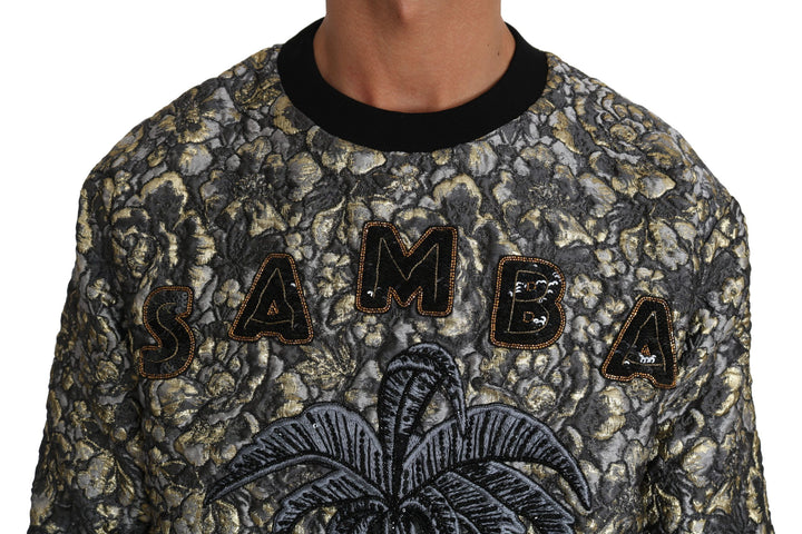 Samba Jacquard Palm Pullover mit Rundhalsausschnitt