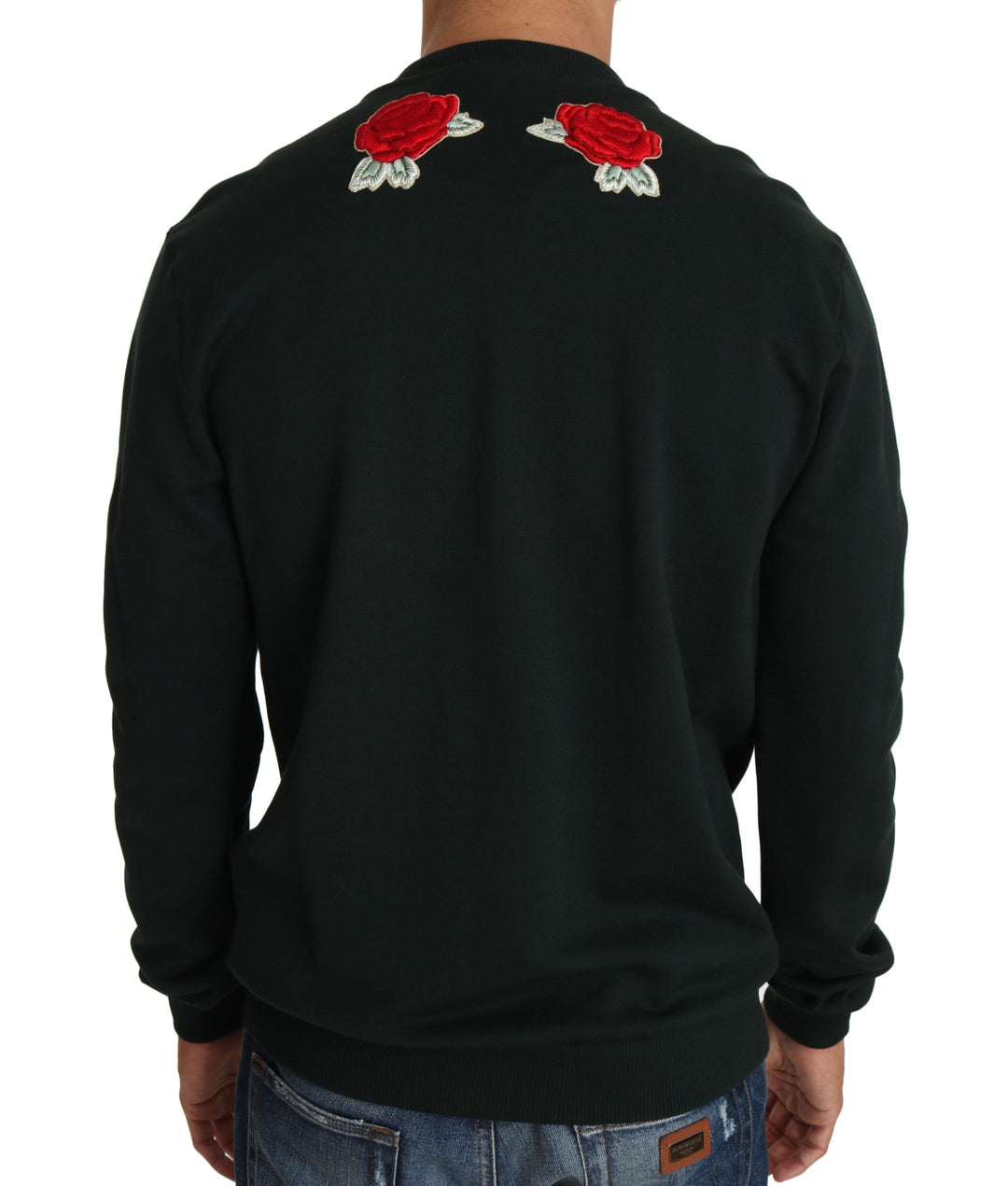 Emerald green cotton sweater with crystal embroidery