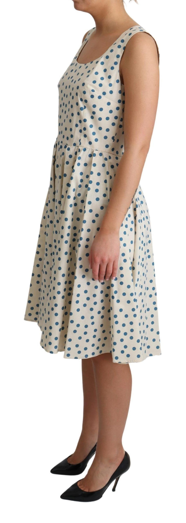 Elegantes Beige gepunktetes ärmelloses Kleid in A-Linie