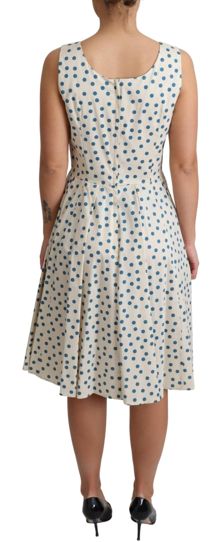 Elegantes Beige gepunktetes ärmelloses Kleid in A-Linie
