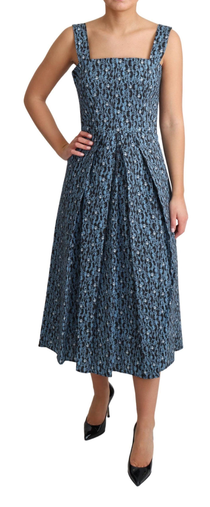 Elegant sleeveless A-line dress with blue heart