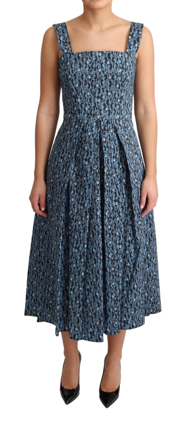 Elegant sleeveless A-line dress with blue heart