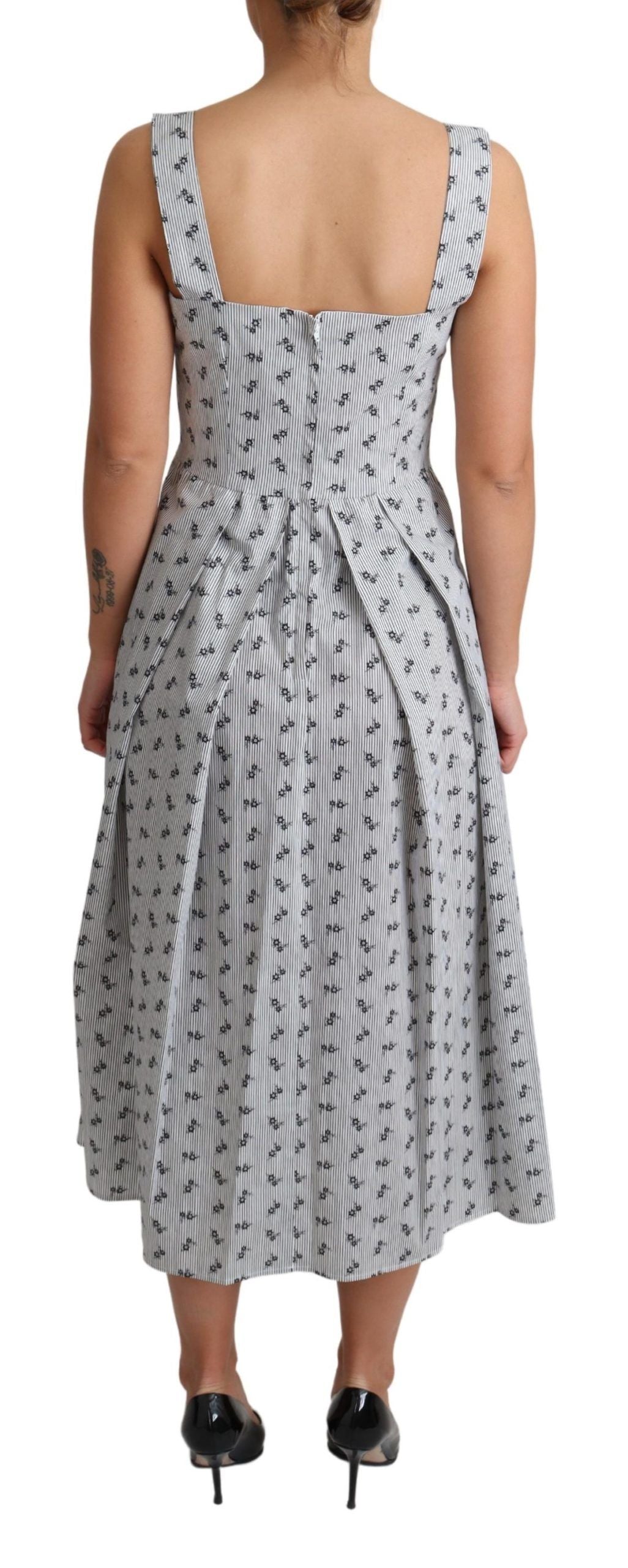 Elegantes gestreiftes Kleid mit Blumenmuster in A-Linie