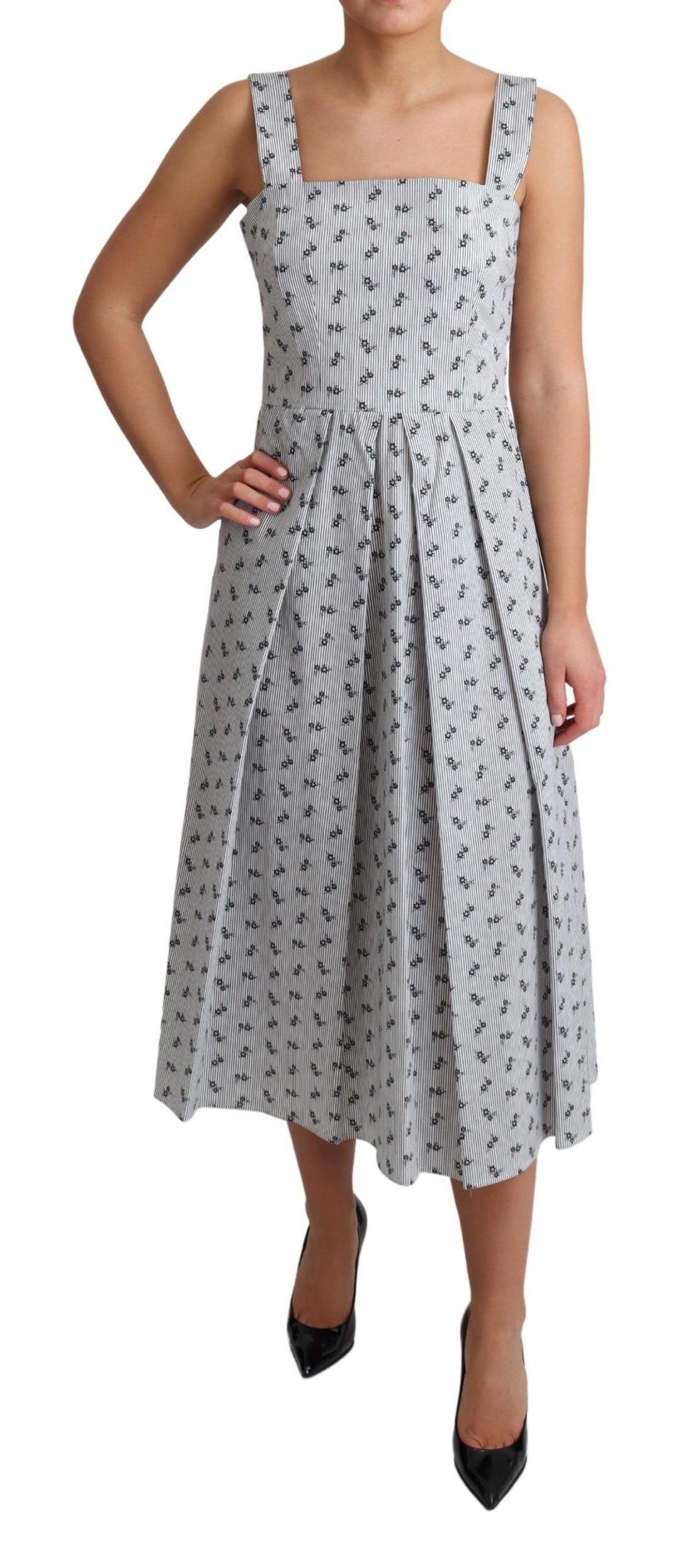 Elegantes gestreiftes Kleid mit Blumenmuster in A-Linie