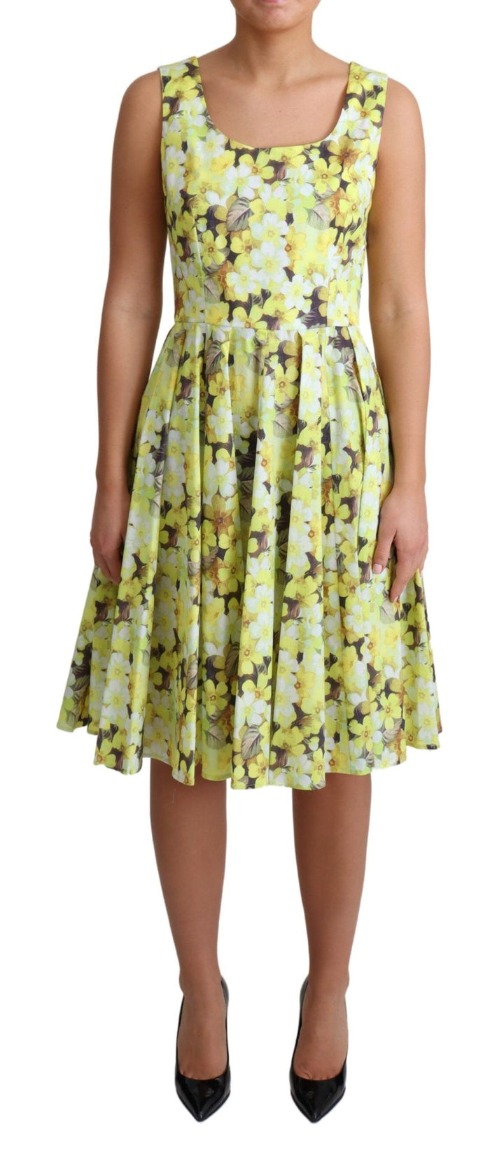Elegantes Gelbes Florales A-Linien-Kleid ohne Ärmel