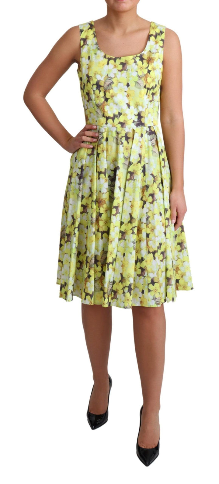 Elegantes Gelbes Florales A-Linien-Kleid ohne Ärmel