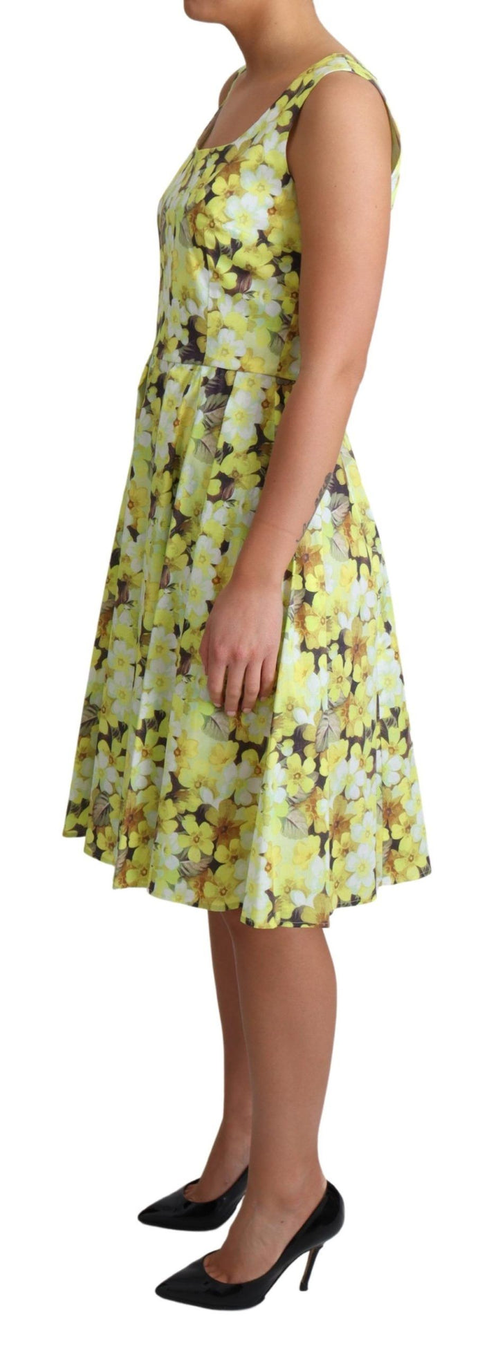 Elegantes Gelbes Florales A-Linien-Kleid ohne Ärmel