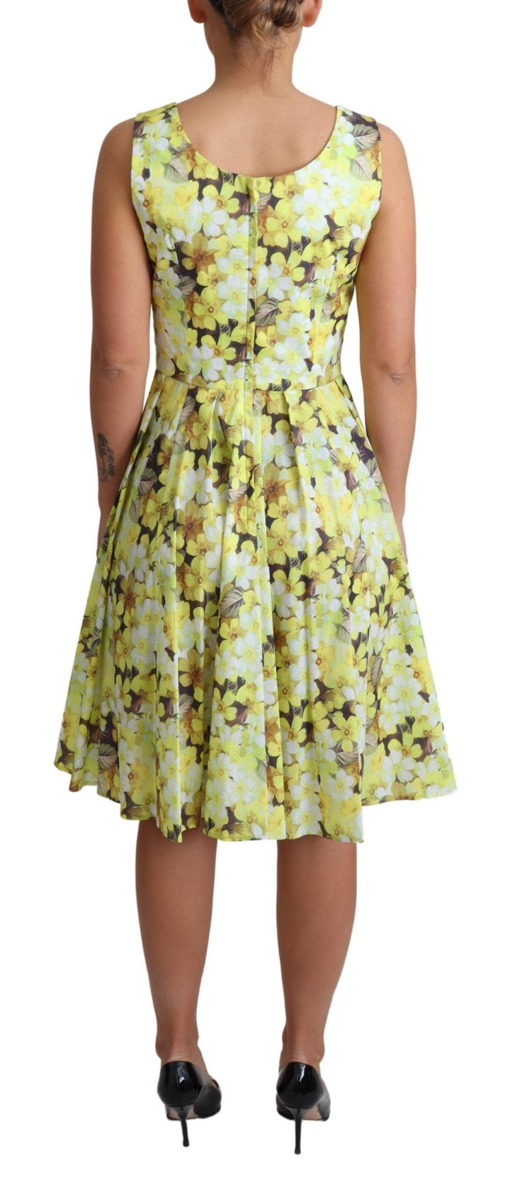 Elegantes Gelbes Florales A-Linien-Kleid ohne Ärmel