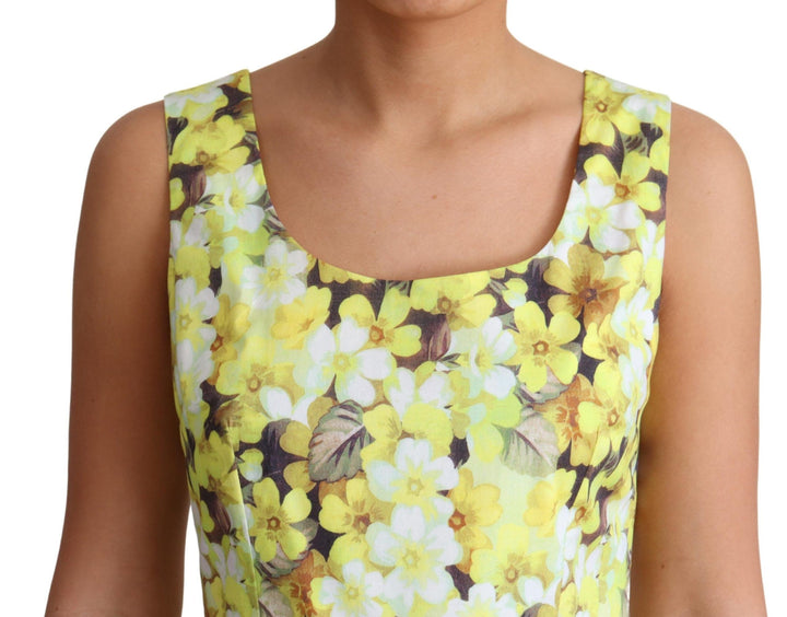 Elegantes Gelbes Florales A-Linien-Kleid ohne Ärmel