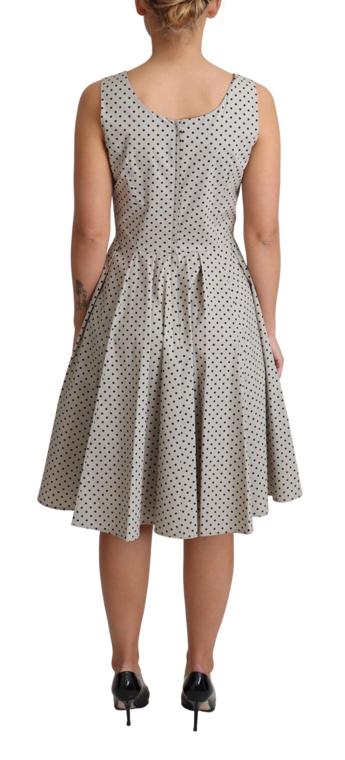 Polka dot beige sleeveless A-line dress