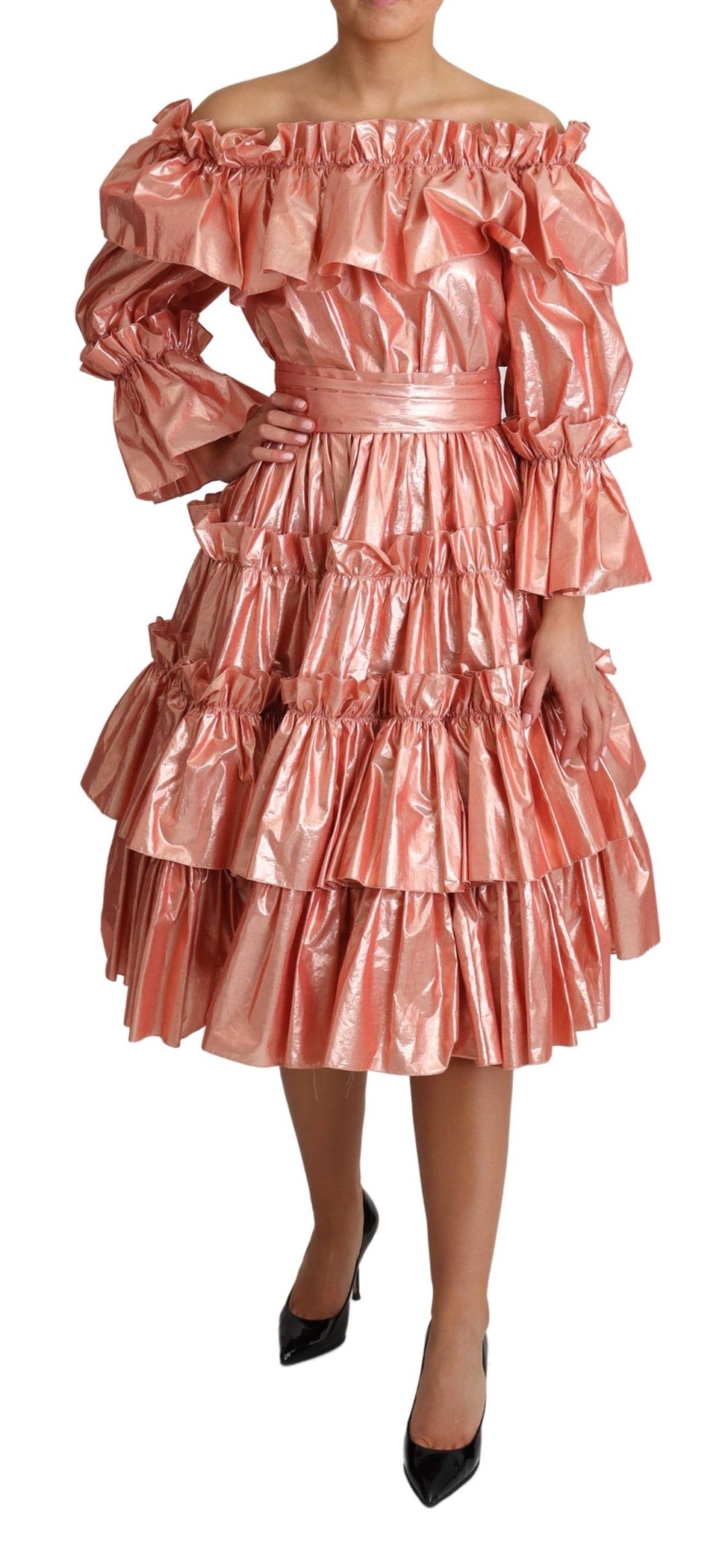 Rosa Metallic-Rüschen-Kleid Eleganz