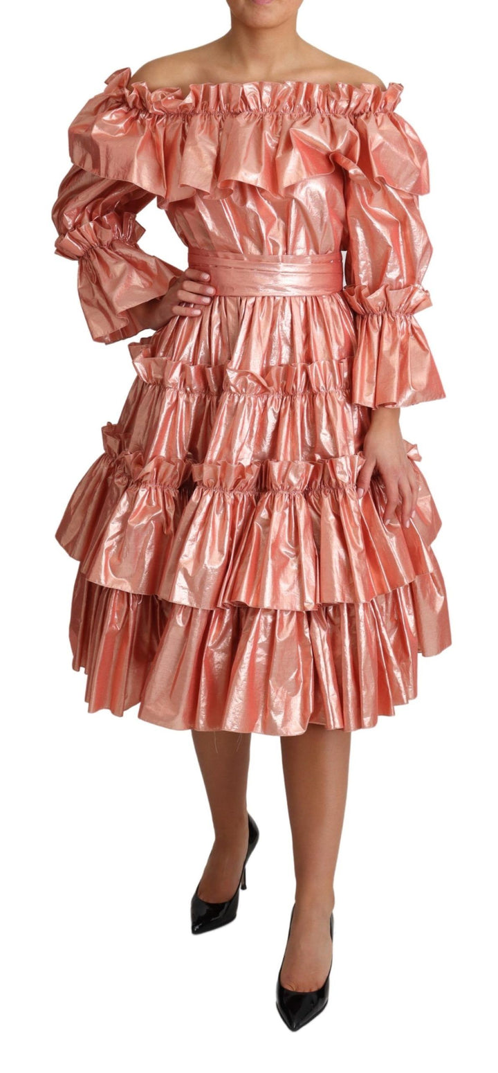 Rosa Metallic-Rüschen-Kleid Eleganz