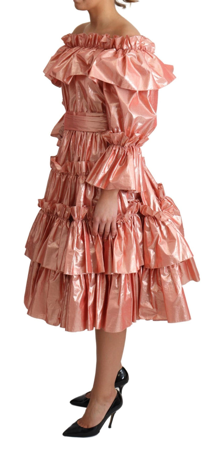 Rosa Metallic-Rüschen-Kleid Eleganz