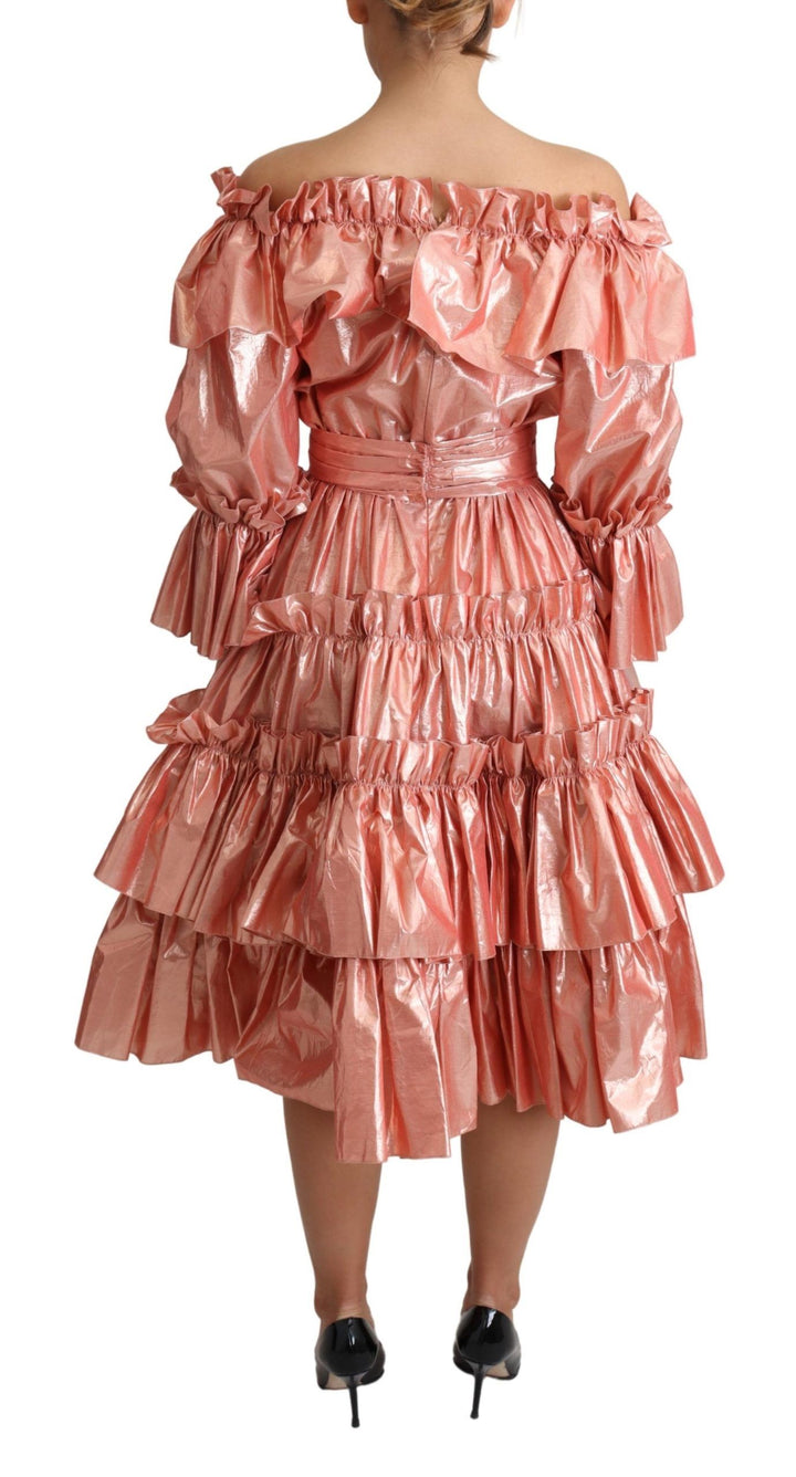 Rosa Metallic-Rüschen-Kleid Eleganz