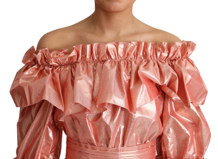 Rosa Metallic-Rüschen-Kleid Eleganz