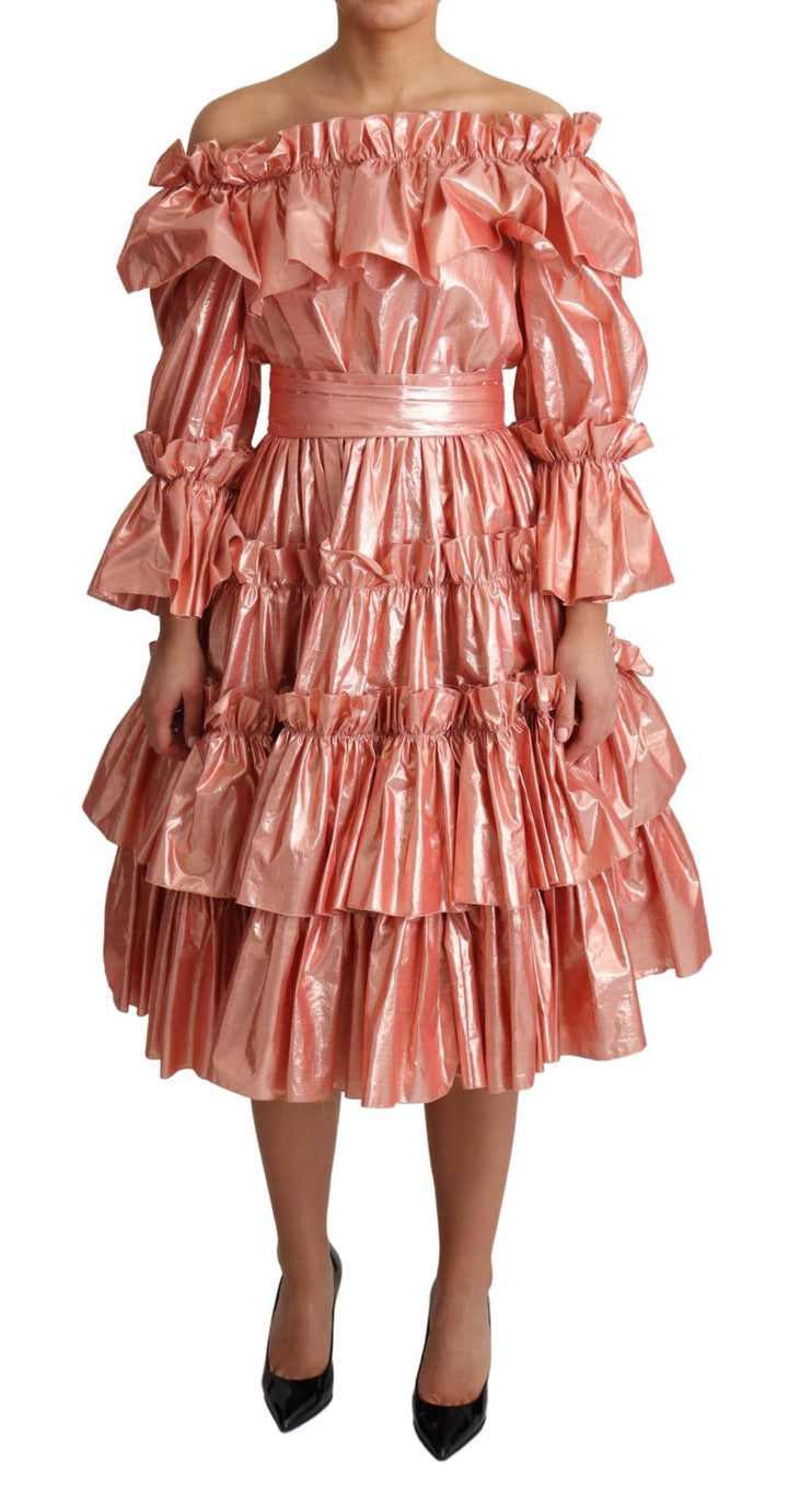 Rosa Metallic-Rüschen-Kleid Eleganz