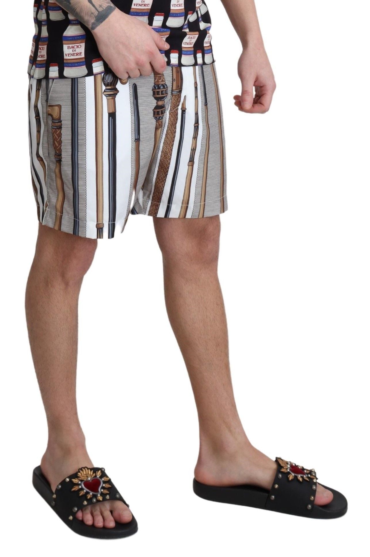 Elegant white multicolor swim shorts