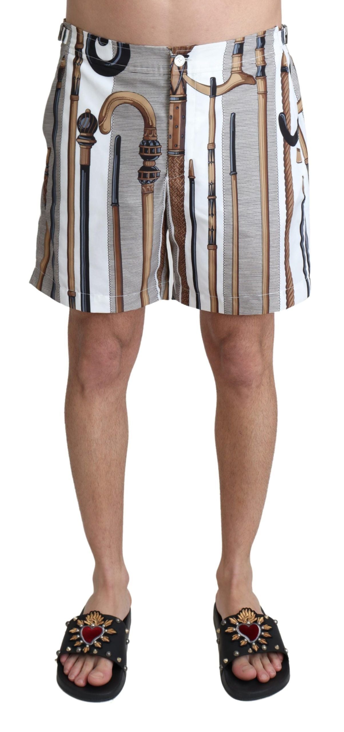 Elegant white multicolor swim shorts