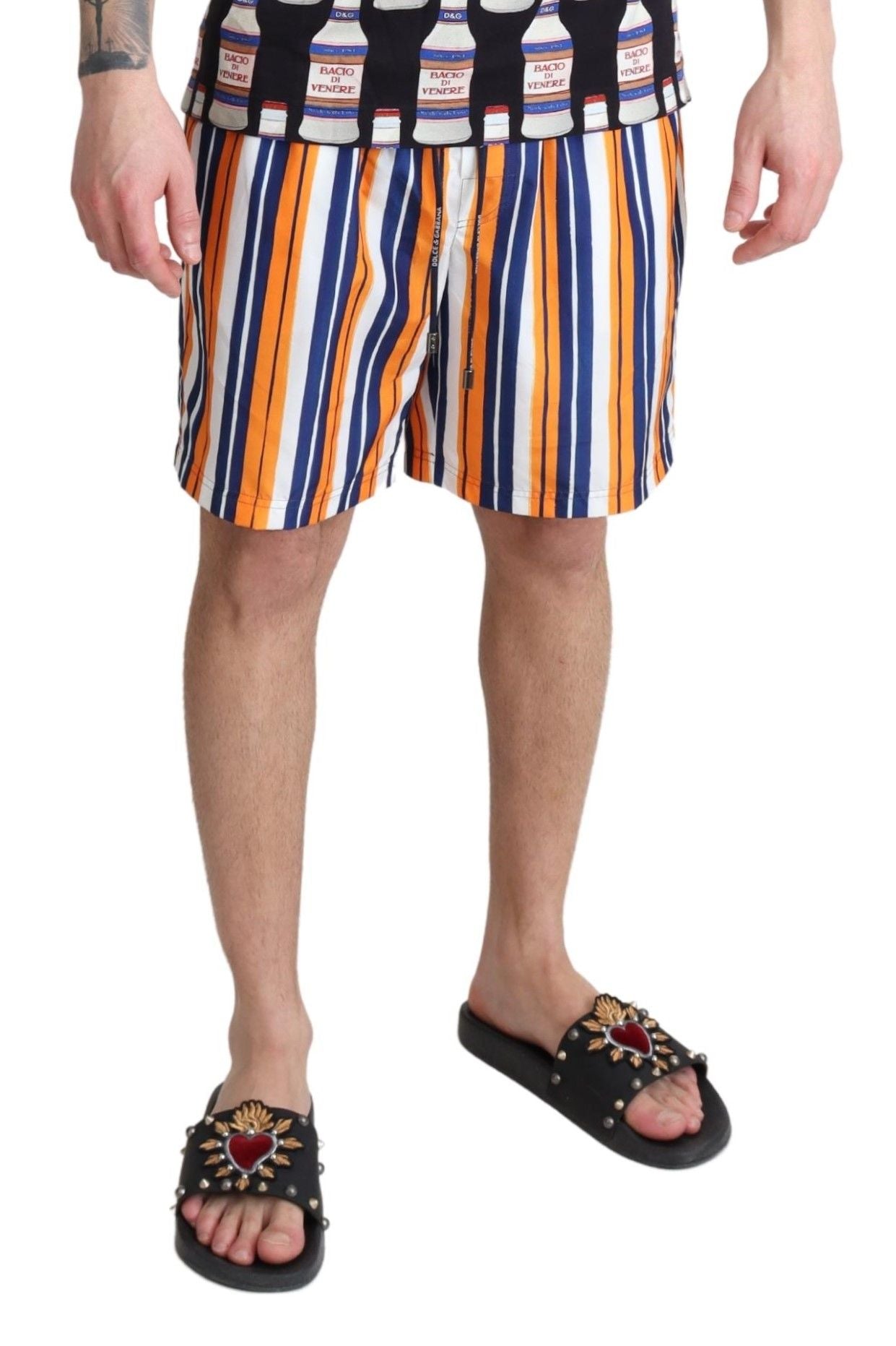 Multicolored striped swim shorts