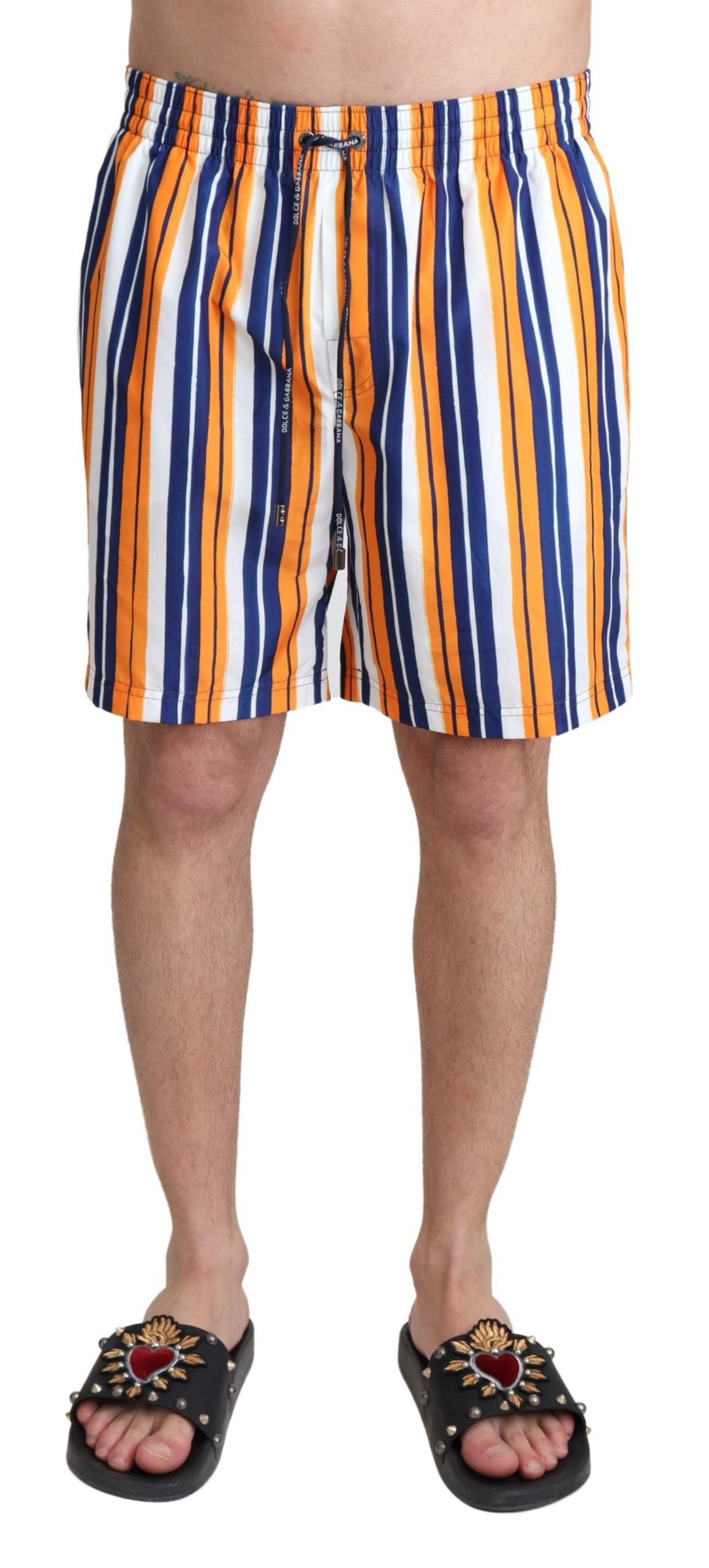 Multicolored striped swim shorts