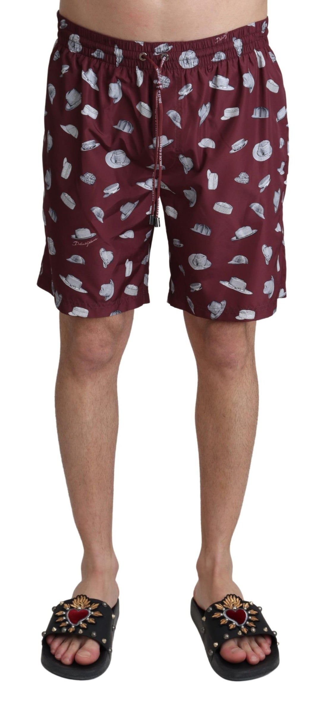 Maroon Hüte Print Strandbekleidung Shorts Bademode