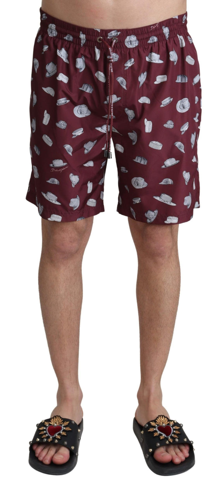 Maroon Hüte Print Strandbekleidung Shorts Bademode