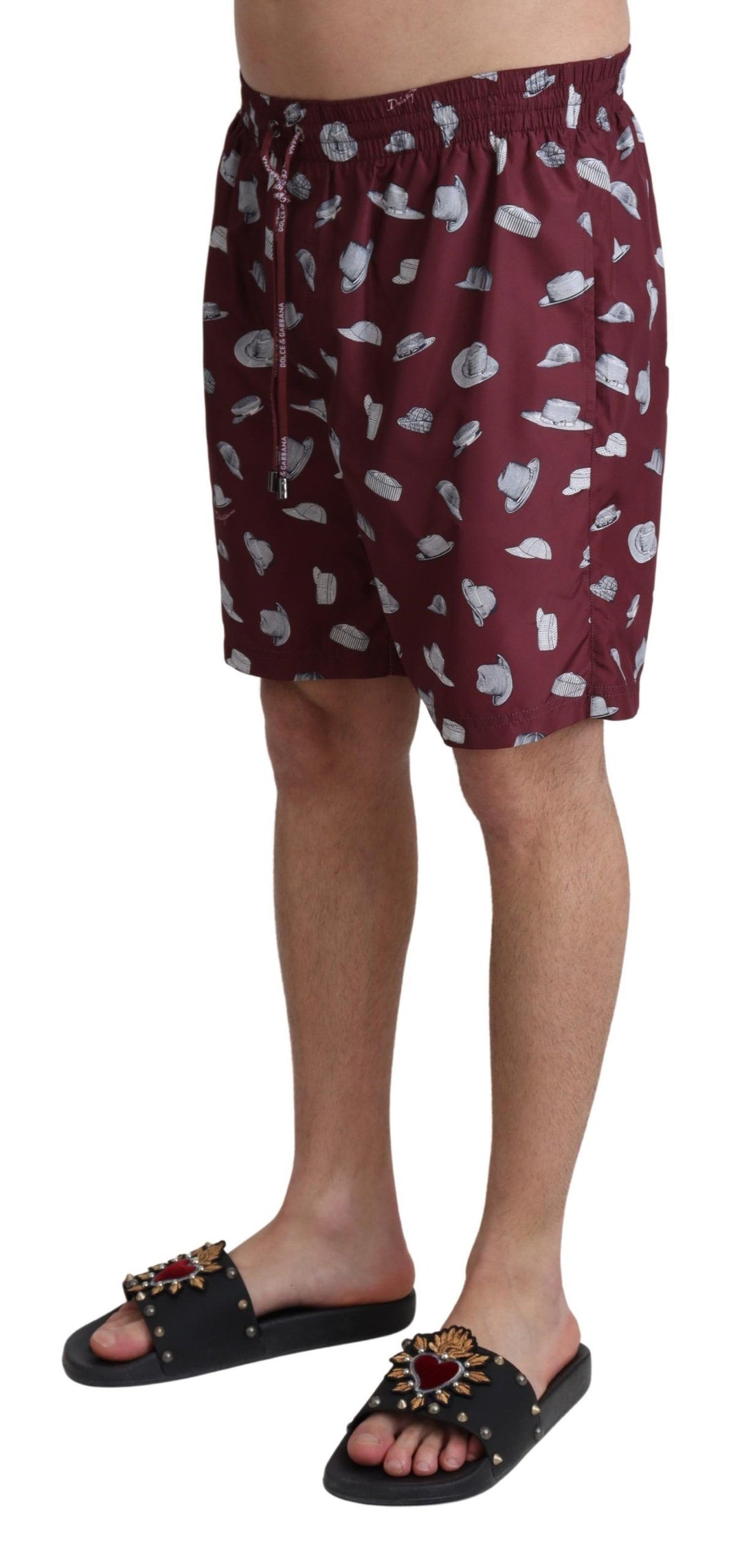 Maroon Hüte Print Strandbekleidung Shorts Bademode