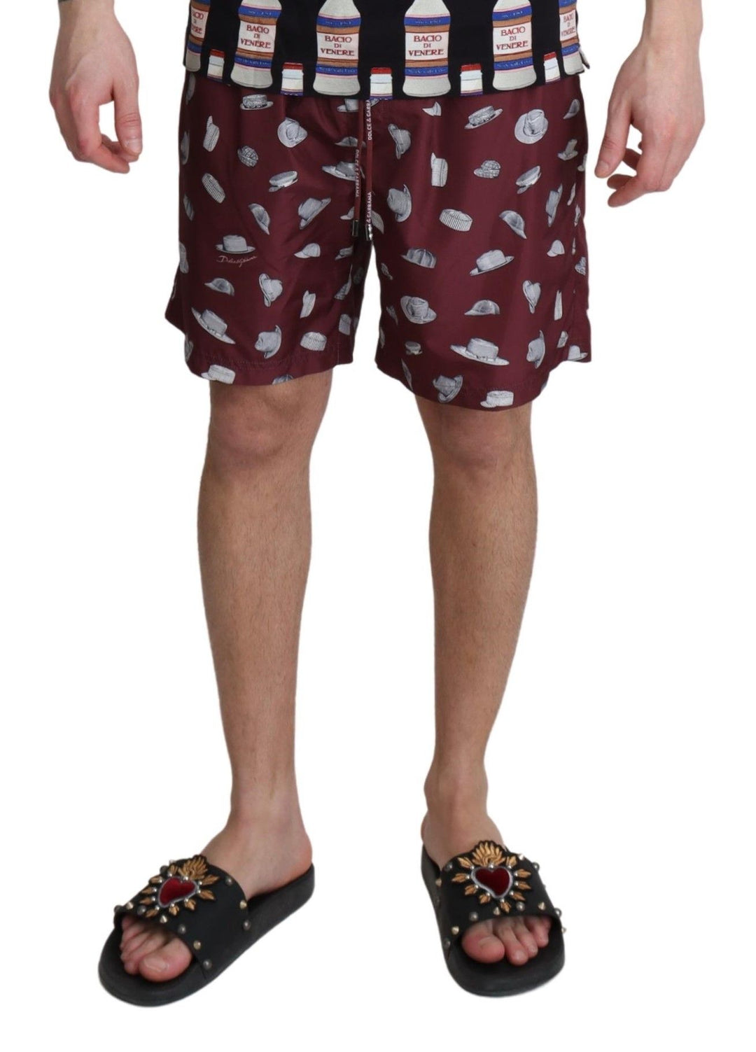 Maroon Hüte Print Strandbekleidung Shorts Bademode