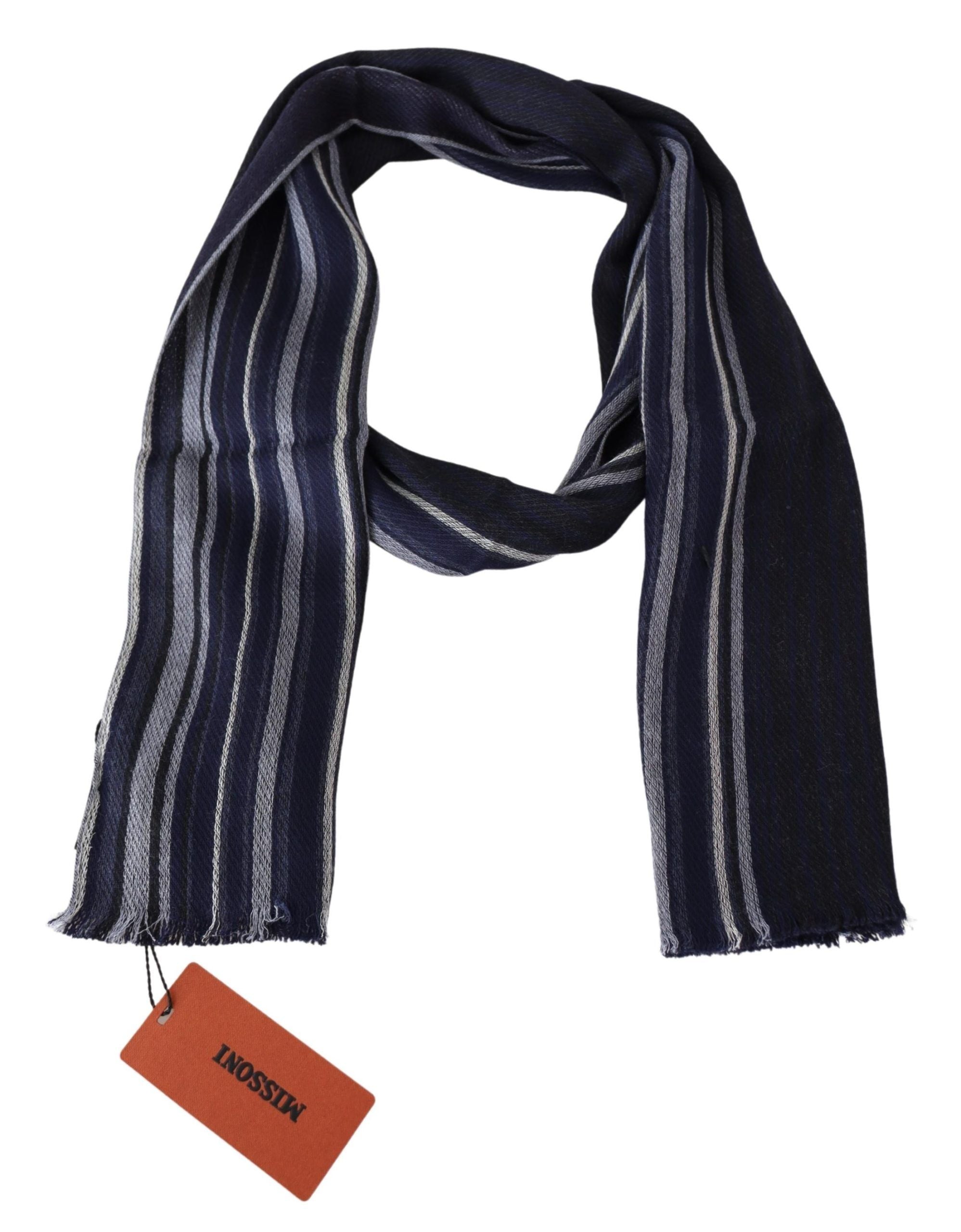 Chic multicolored striped scarf made of wool and silk