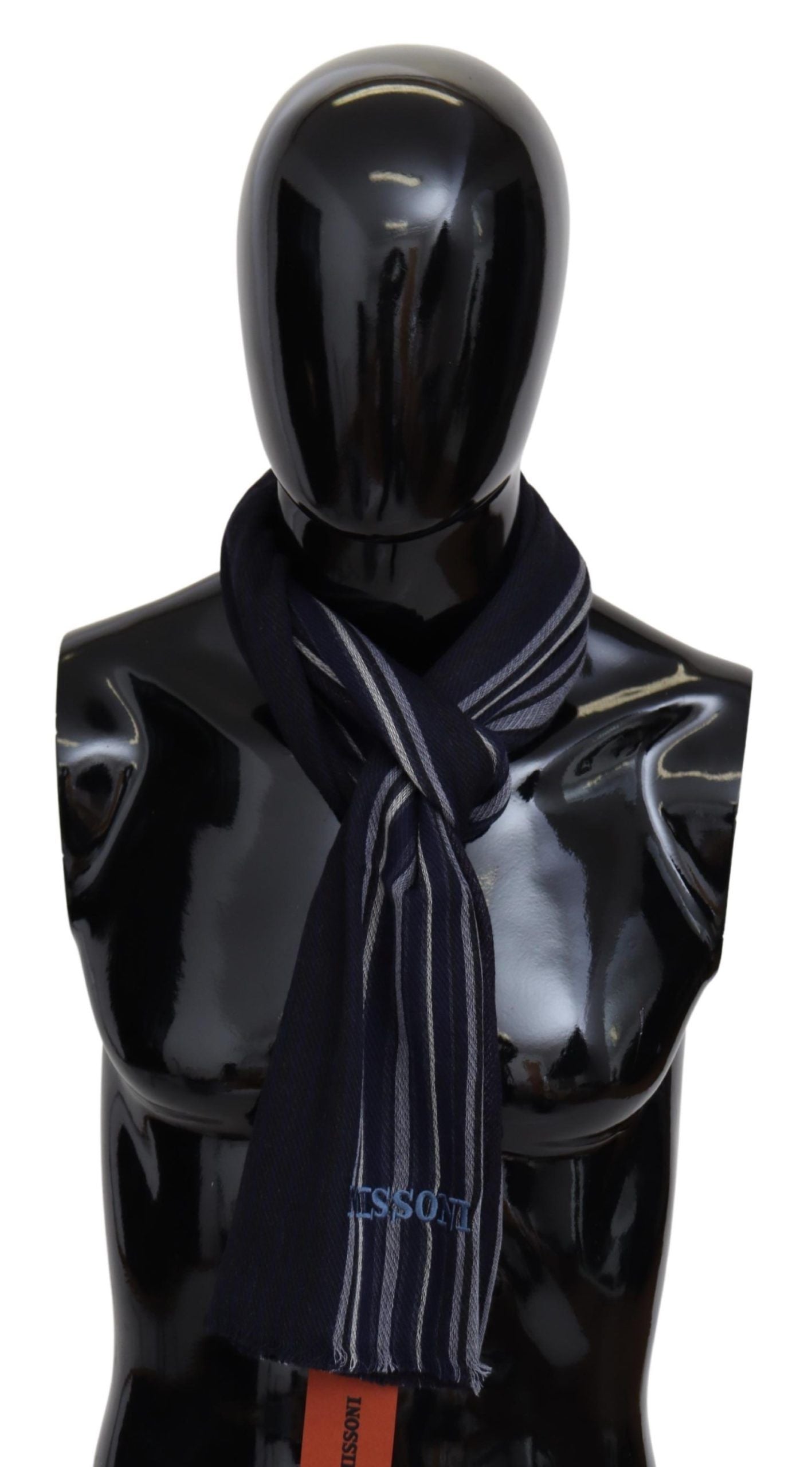 Chic multicolored striped scarf made of wool and silk