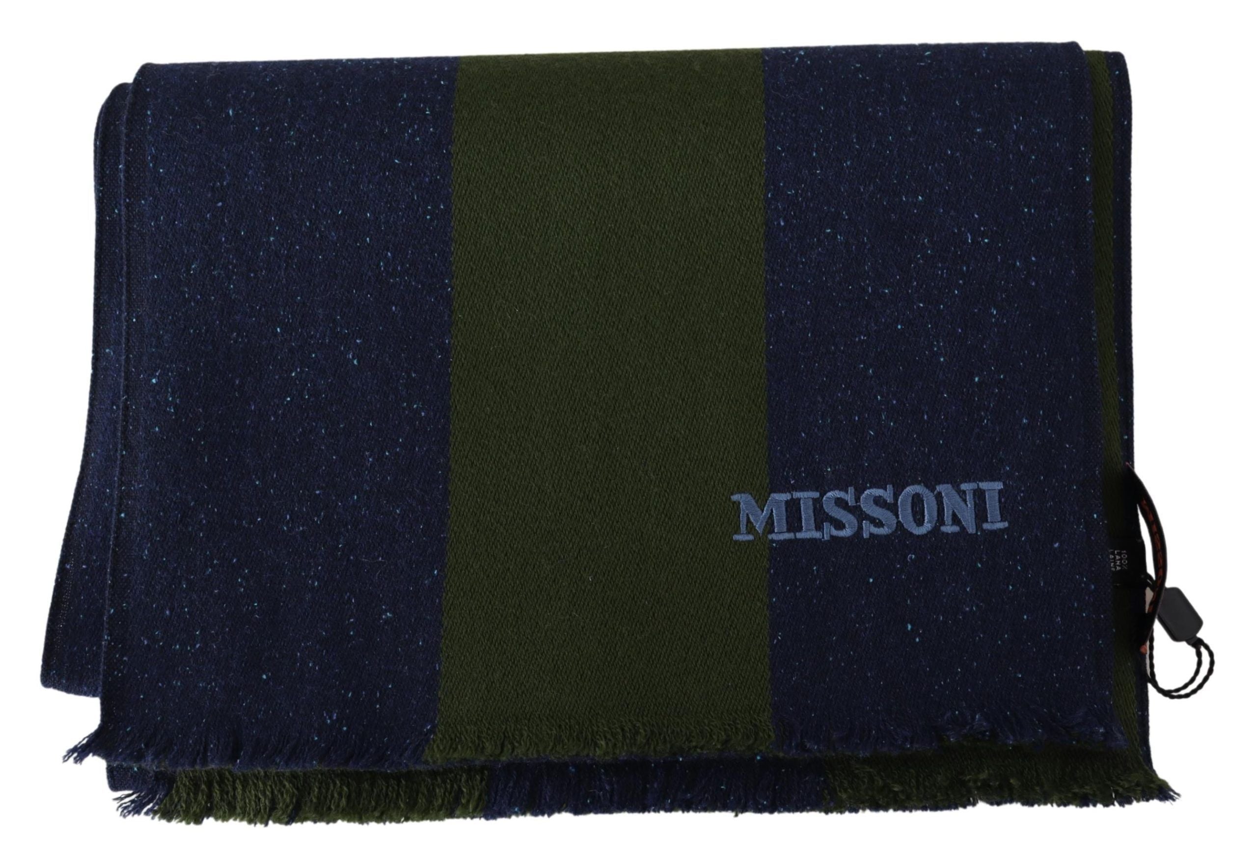 Authentic wool scarf with stripes and logo embroidery