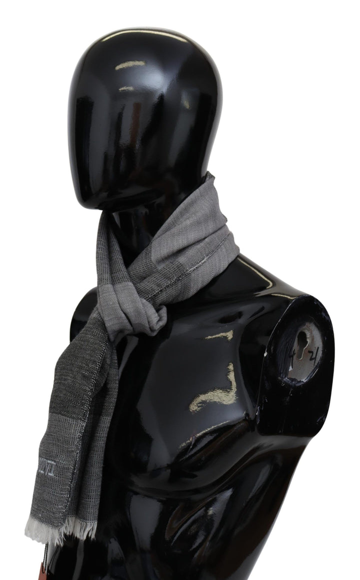 Elegant striped wool scarf with logo embroidery